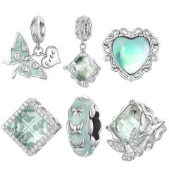 925 sterling silver minit green color diy charm bracelet bead