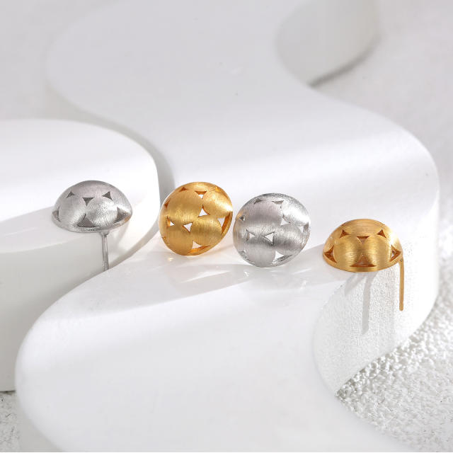 Concise hollow out chic gold plated copper studs earrings