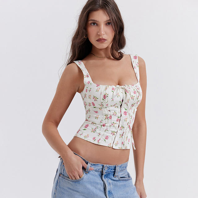 Y2K sweet sexy floral crop tops