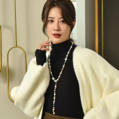 Eleagnt diamond leaf faux pearl bead lariat necklace