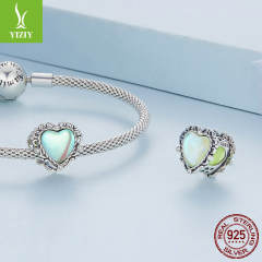 925 sterling silver minit green color diy charm bracelet bead