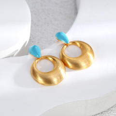 Concise gold plated copper geometric circle dangle earrings