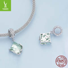 925 sterling silver minit green color diy charm bracelet bead