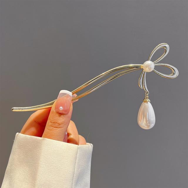 Concise pearl drop geometric shape wave hair sticks