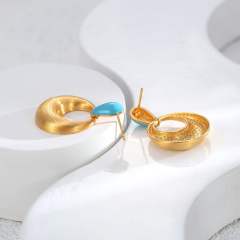 Concise gold plated copper geometric circle dangle earrings