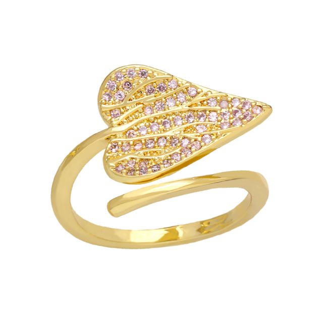 Occident fashion pave setting color cubic zircon leaf gold plated copper rings