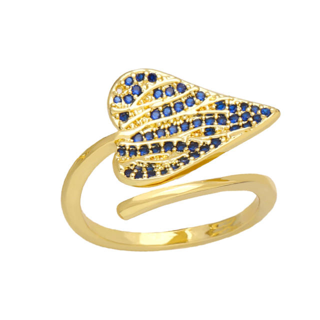 Occident fashion pave setting color cubic zircon leaf gold plated copper rings
