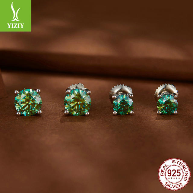 925 sterling silver minit green moissanite 1 carat studs