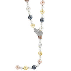 Eleagnt diamond leaf faux pearl bead lariat necklace