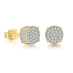 Hiphop full diamond gold plated copper ear studs for men