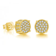 Hiphop full diamond gold plated copper ear studs for men