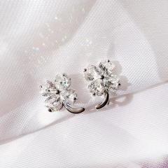 Delicate diamond clover copper clip on earrings