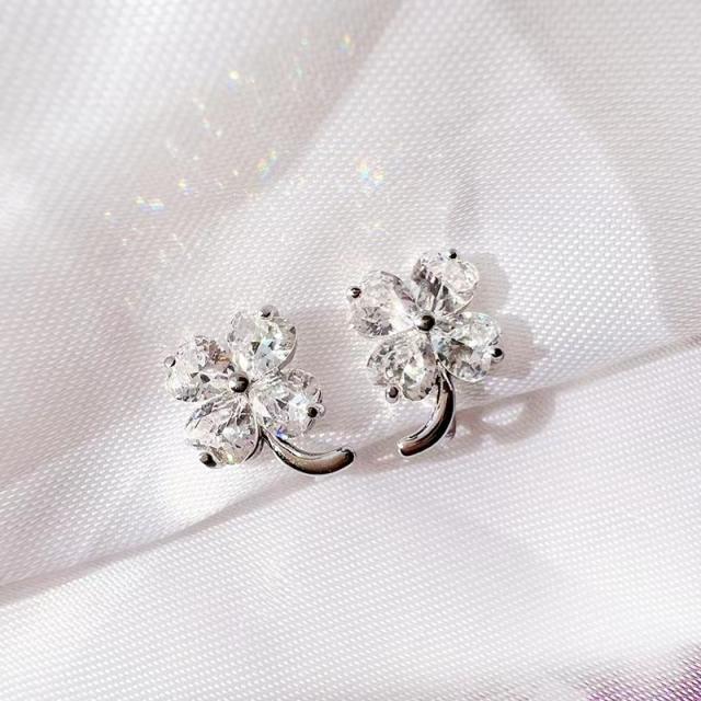 Delicate diamond clover copper clip on earrings