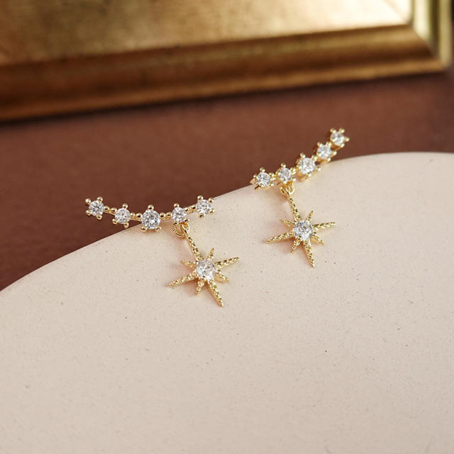 Elegant pave setting diamond star copper clip on earrings