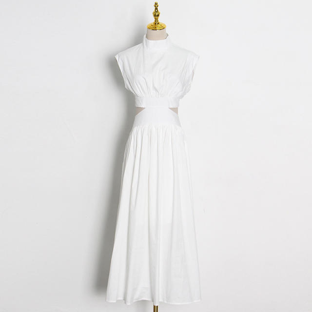 Holiday trend plain color hollow waist maxi dress