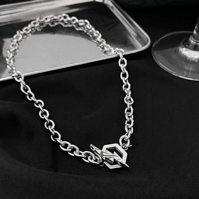 Hiphop stainlesss steel chain toggle choker necklace for men