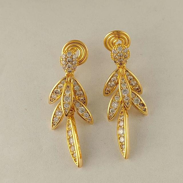 Delicate diamond leaf copper clip on earrings