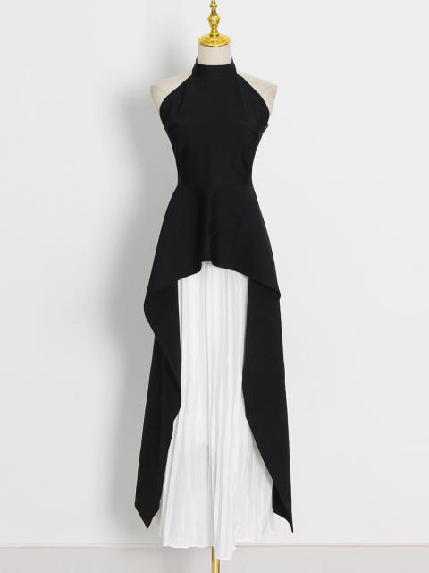 Elegant plain color irregular design two piece formal dress