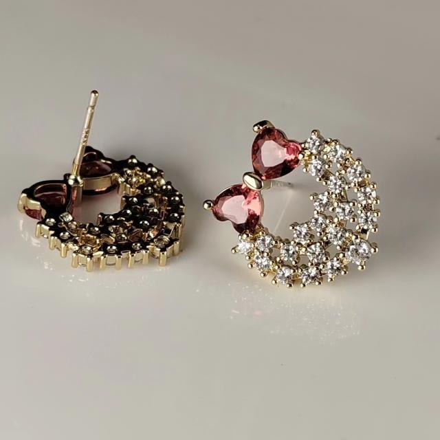 Sweet bow diamond copper clip on earrings