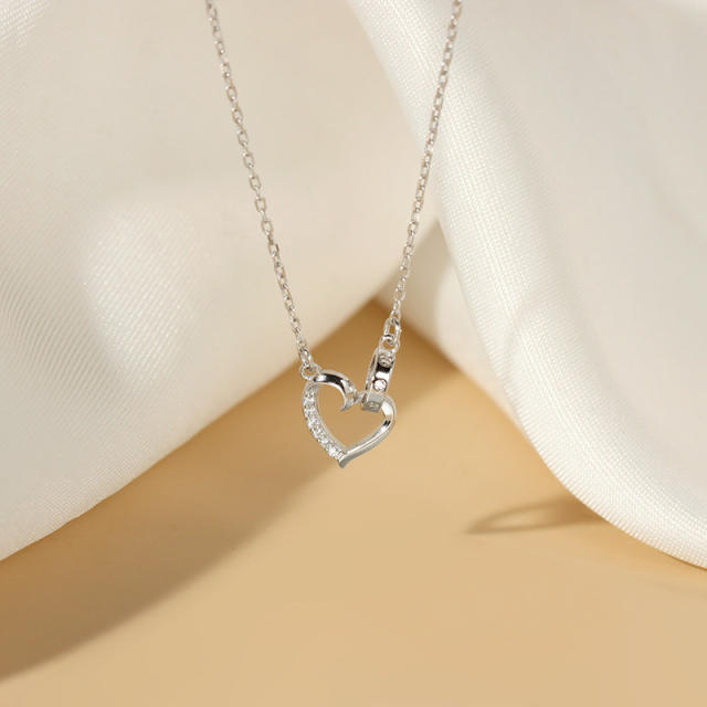 925 sterling silver heart to heart dainty necklace