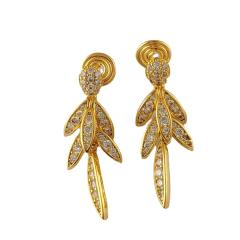 Delicate diamond leaf copper clip on earrings