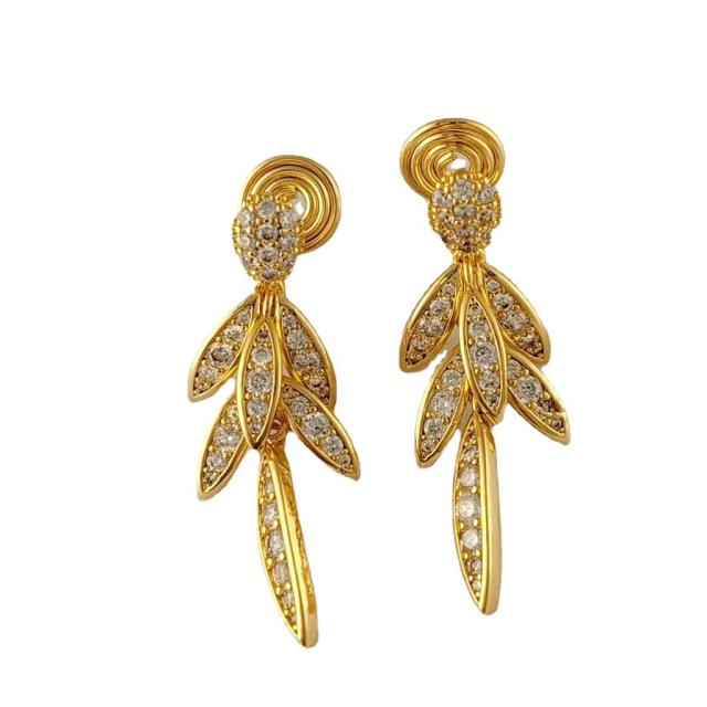 Delicate diamond leaf copper clip on earrings