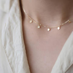 14K sterling silver star dainty choker necklace