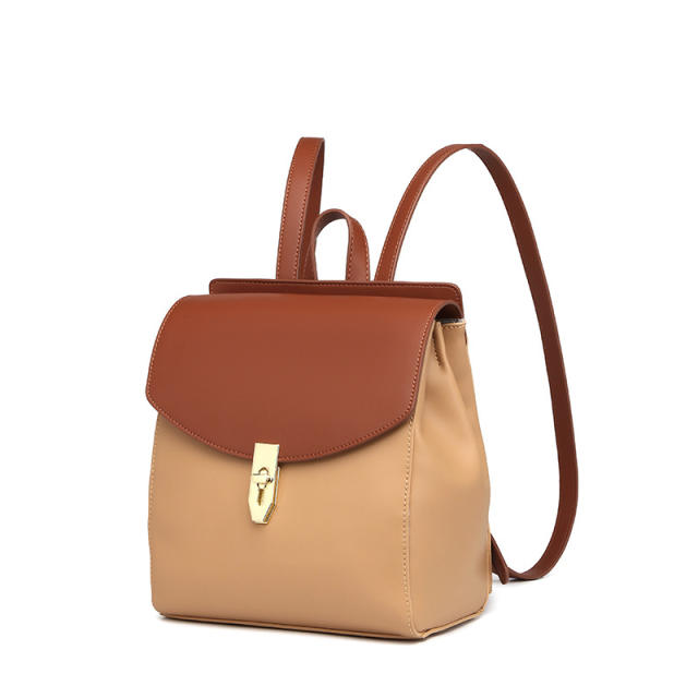 Fashionable color matching pu leather backpack
