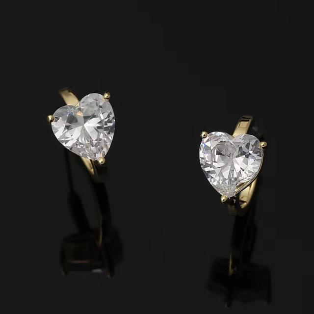 Concise heart cubic zircon clip on earrings