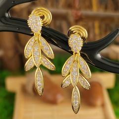 Delicate diamond leaf copper clip on earrings