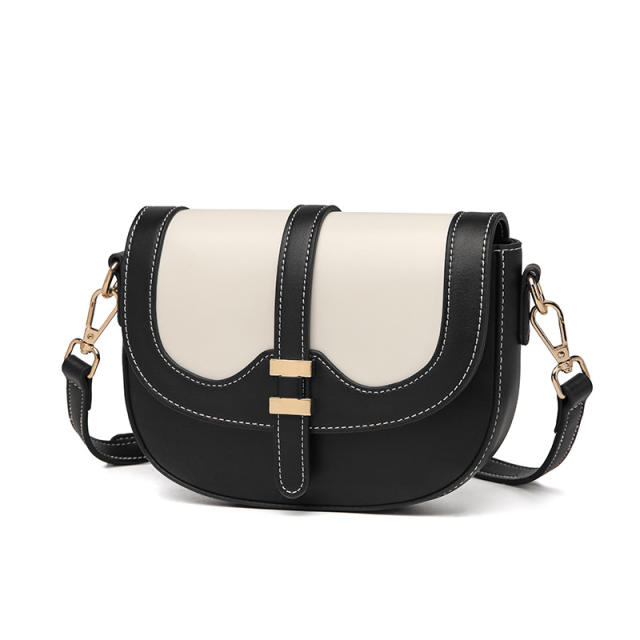 Fashionable color matching leather saddle crossbody bag