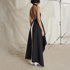 Elegant plain color irregular design two piece formal dress