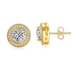 Gold plated copper color cz round shape studs earrings for men