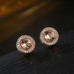 Gold plated copper color cz round shape studs earrings for men