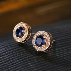 Gold plated copper color cz round shape studs earrings for men