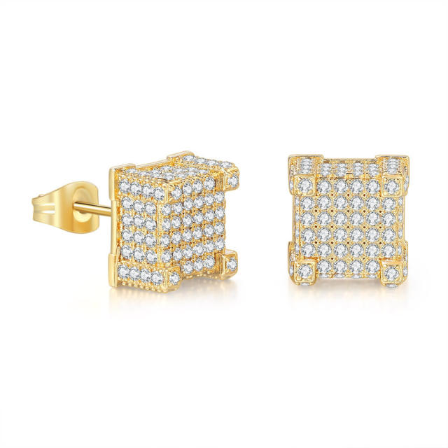 Hiphop full diamond gold plated copper ear studs for men