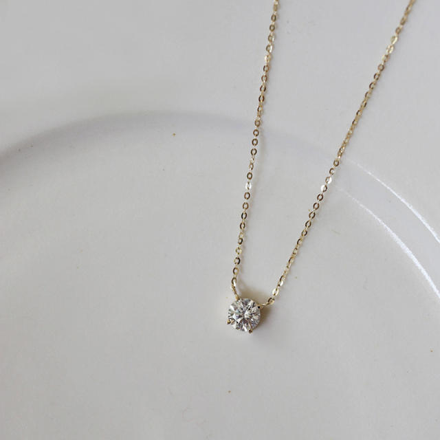 14K gold plated sterling silver 1 carat cubic zircon dainty necklace