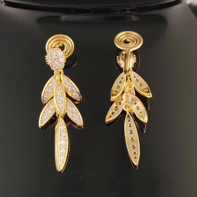Delicate diamond leaf copper clip on earrings