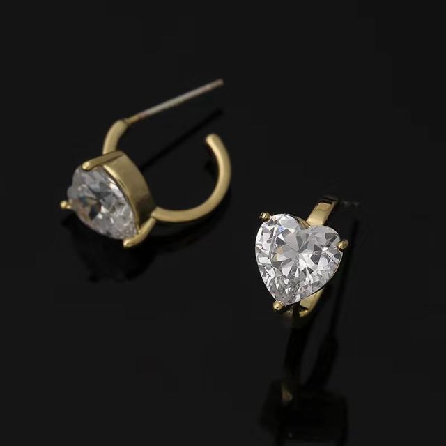 Concise heart cubic zircon clip on earrings