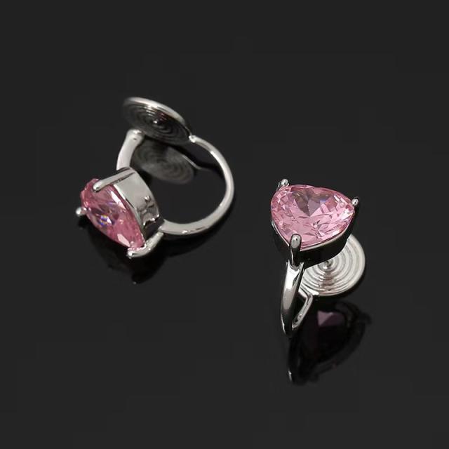 Concise heart cubic zircon clip on earrings