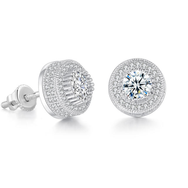 Hiphop full diamond gold plated copper ear studs for men