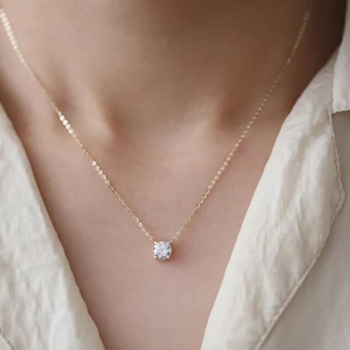 14K gold plated sterling silver 1 carat cubic zircon dainty necklace