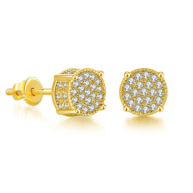 Hiphop full diamond gold plated copper ear studs for men