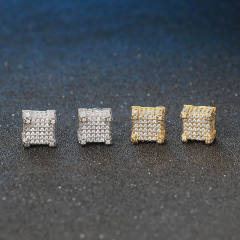 Hiphop full diamond gold plated copper ear studs for men