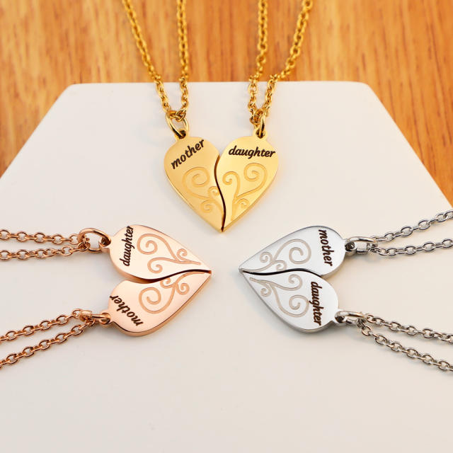 Stainless steel matching heart mother's day diy engrave necklace