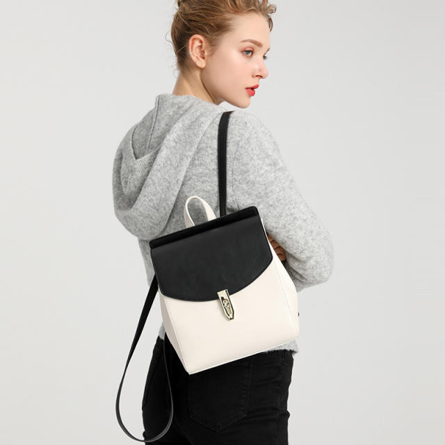 Fashionable color matching pu leather backpack