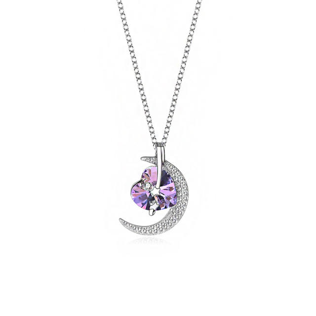 925 sterling silver chain austrian crystal heart moon pendant necklace