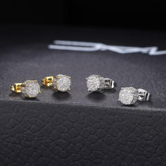 Hiphop full diamond gold plated copper ear studs for men