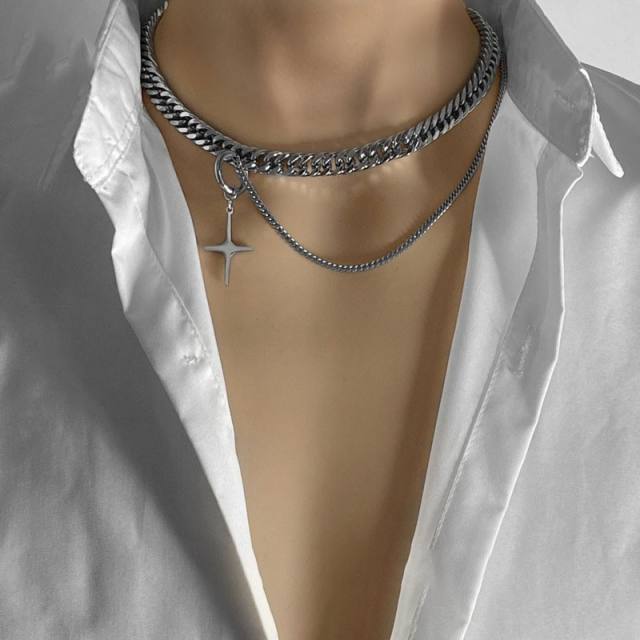 Hophop star charm stainless steel chain necklace for men