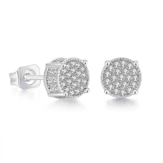 Hiphop full diamond gold plated copper ear studs for men